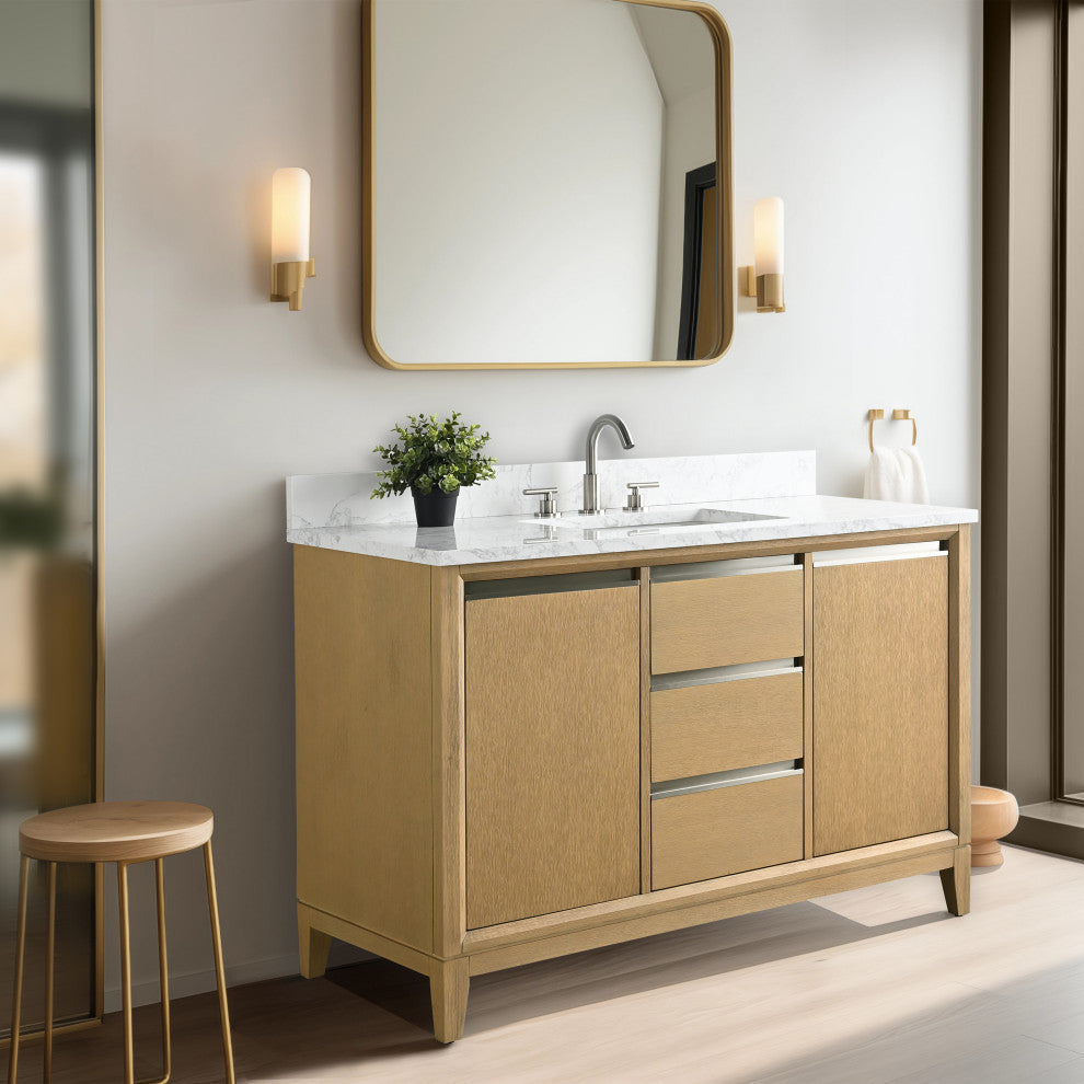 Vanity Art Bathroom Vanity With Sink, Natural Oak, 48" Single