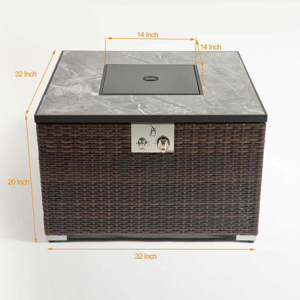 32in Square Fire Tableï¼Œ50000BTU Outdoor Fire Pit Table