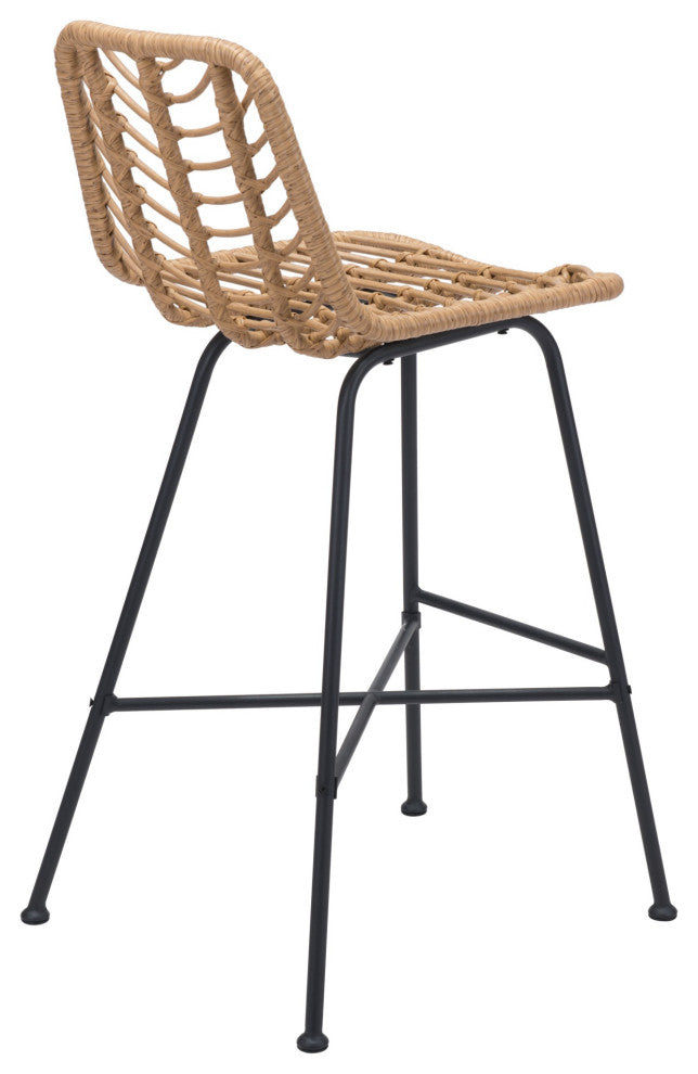 Bar Stool Chair Barstool, Set of 2, Steel Metal, Natural, Black, Outdoor Patio
