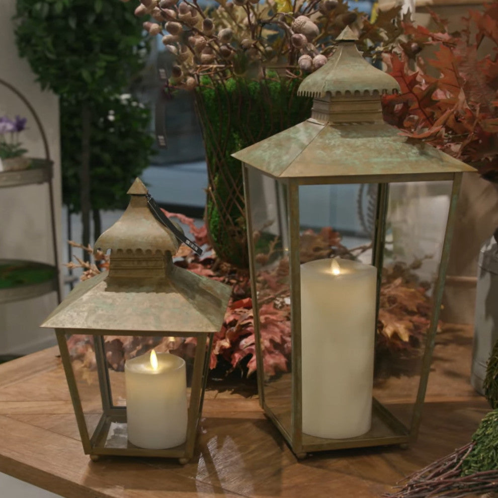 Vintage Style Patina Finish Pagoda Shape Candle Lantern Pillar 20 in H Bronze