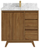 Madison Teak 36 Center Sink Bath Vanity in Dark Natural 2" Carrara Marble
