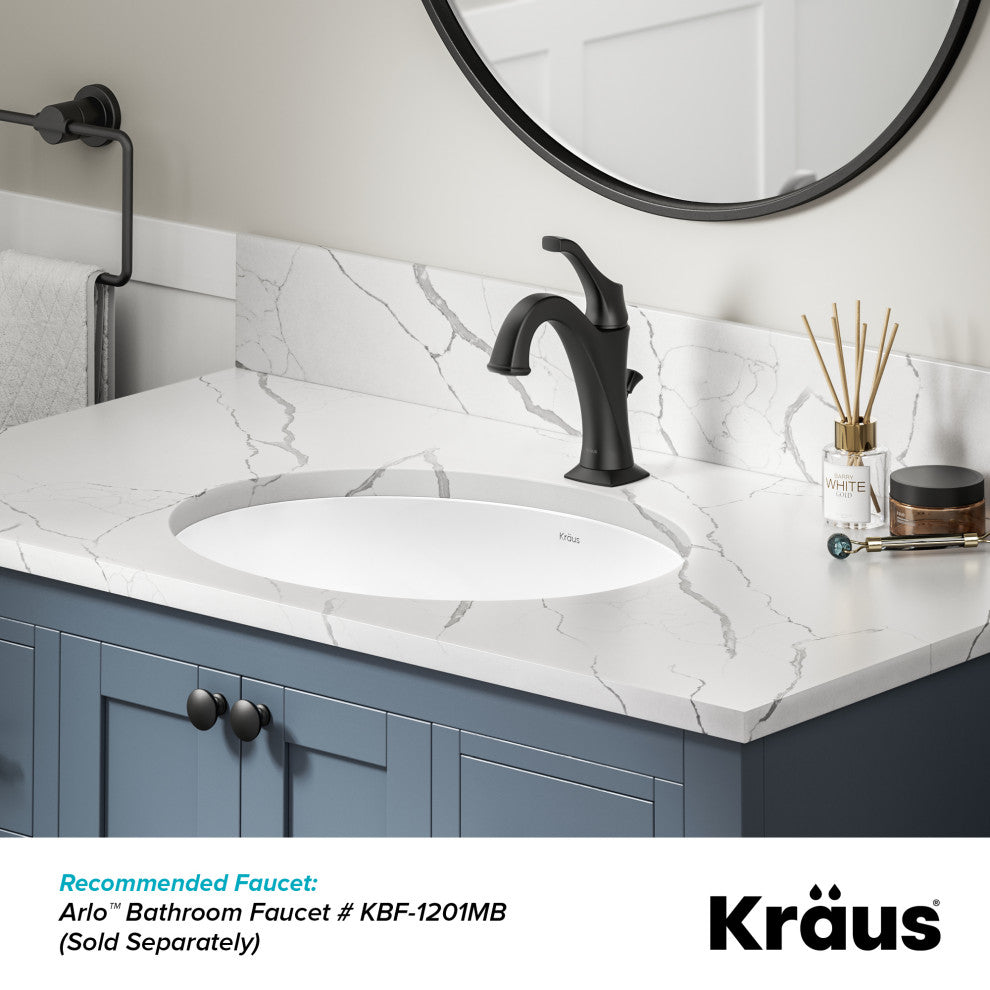 KRAUS Elavo 19.25 in. Oval Porcelain Ceramic Undermount Bathroom Sink