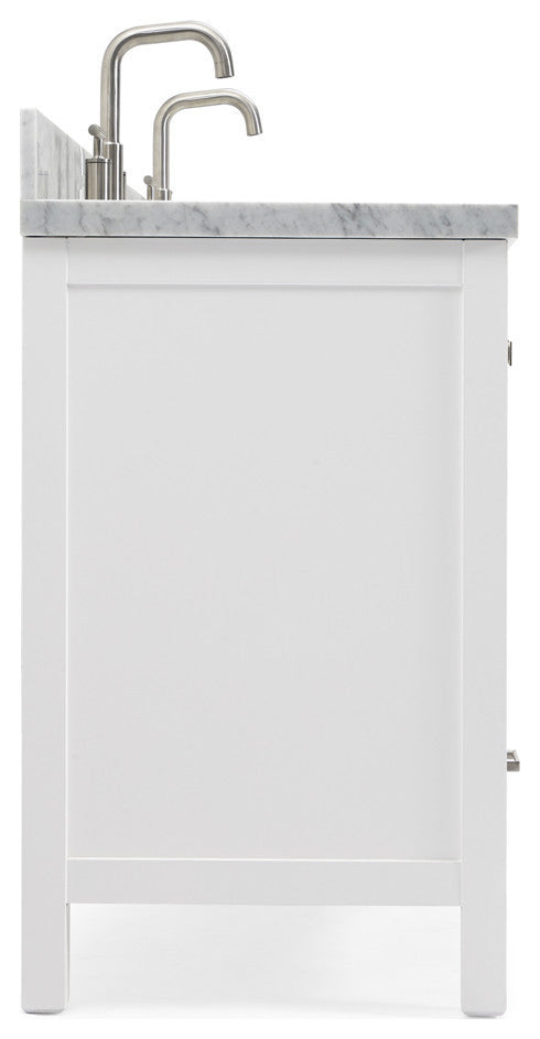 ARIEL Cambridge 61" Double Rectangle Sink Bathroom Vanity White With Marble Top
