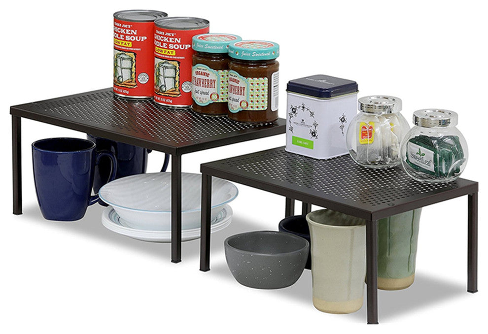 Expandable Stackable Kitchen Cabinet and Counter Shelf Organizer, Bronze