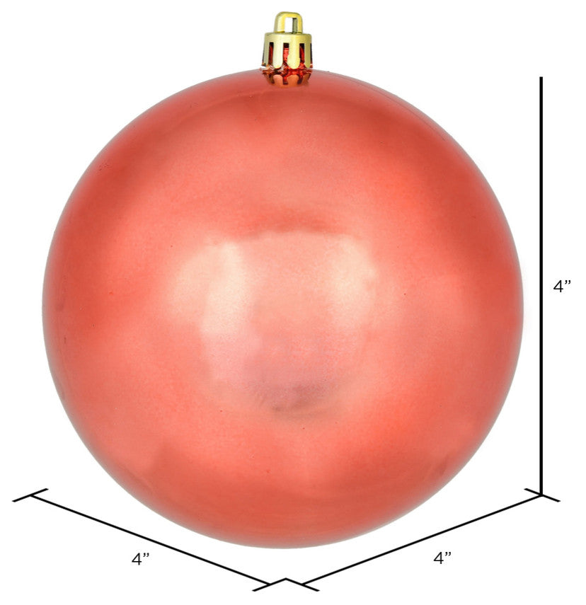 Vickerman 4" Coral Shiny Ball Ornament, 6 per Bag