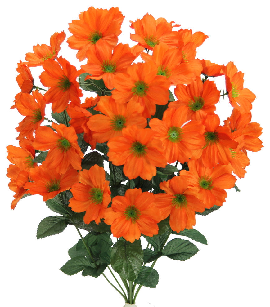 18 Stems Faux Full Blooming Wild Flower Bush, Orange