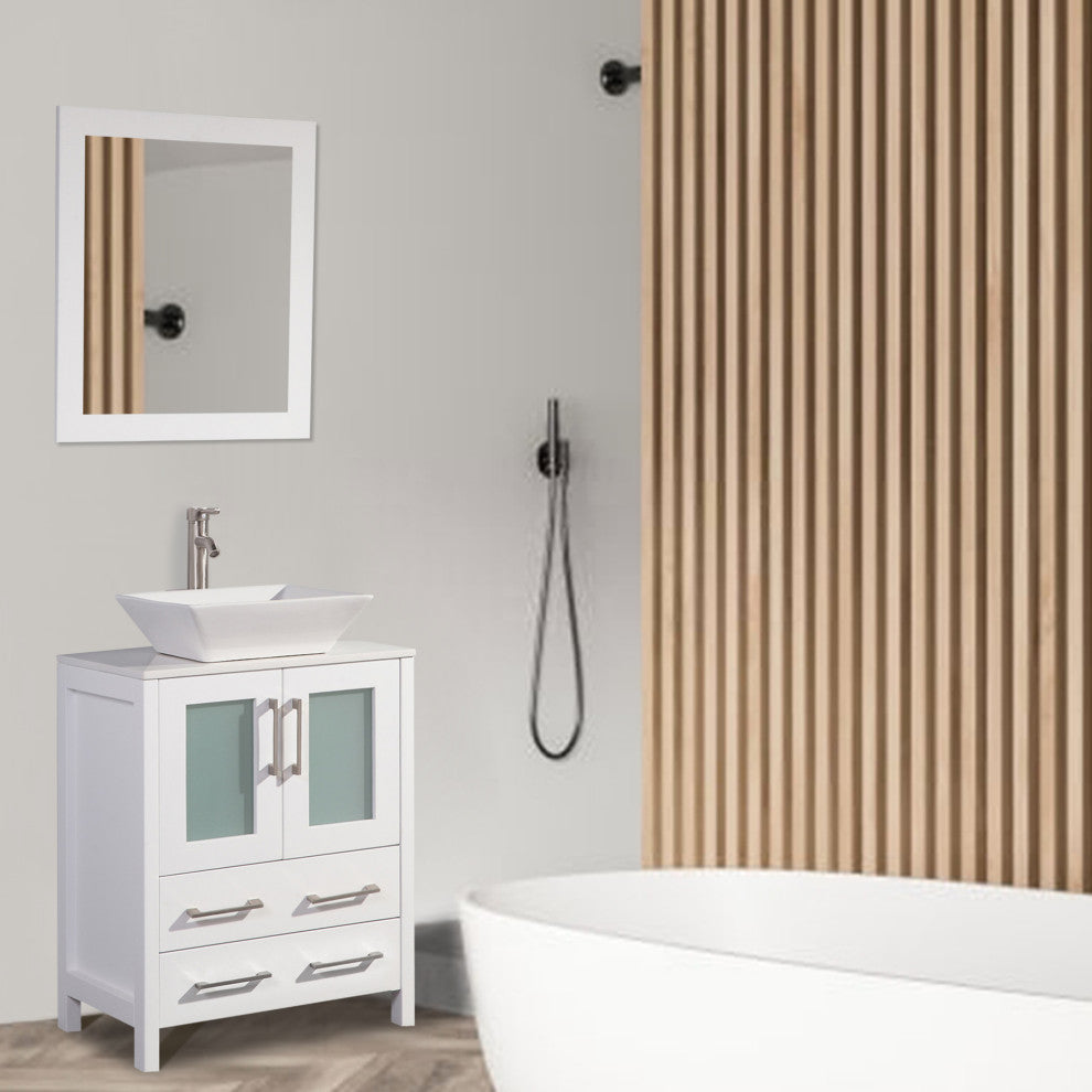 Vanity Art Bathroom Vanity Set With Sink, White, 24", Led Sensor-Switch Mirror