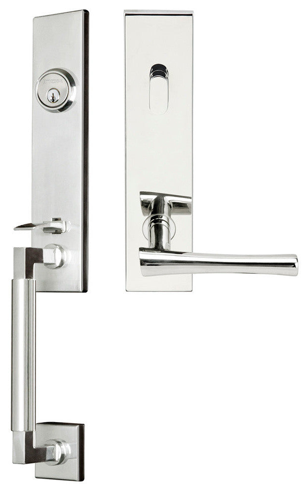 Champagne Lever, Tubular Entry Handleset, Left Hand, Satin Stainless Steel, Poli