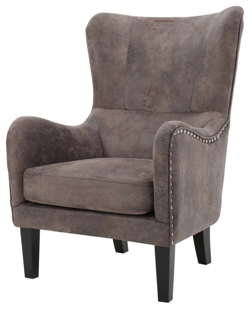Lorenzo Contemporary Wingback Club Chair With Nailhead Trim, Gray Brown