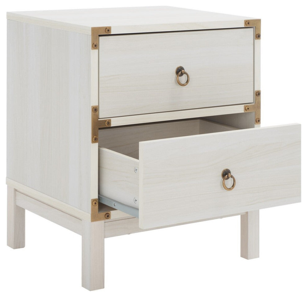 Safavieh Galio 2 Drawer Nightstand, Bleached White/Gold