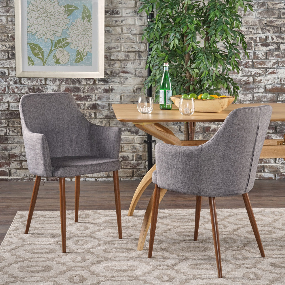 GDF Studio Serra Mid Century Fabric Dining Chairs, Set of 2, Light Gray/Dark Brown