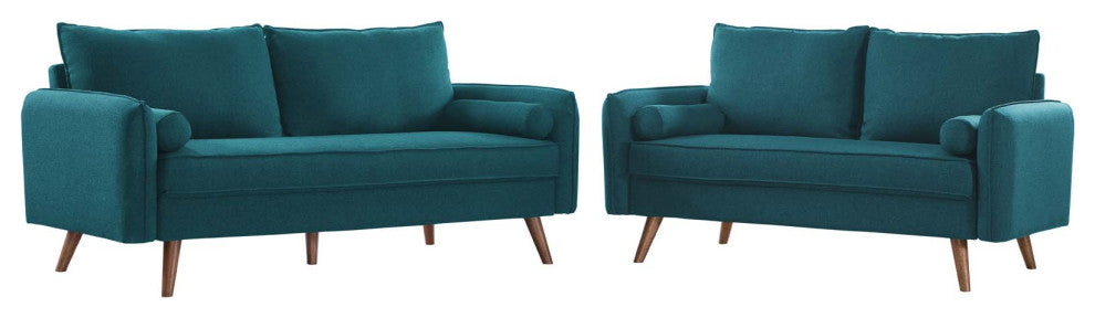 Revive Upholstered Fabric Sofa and Loveseat Set - Teal