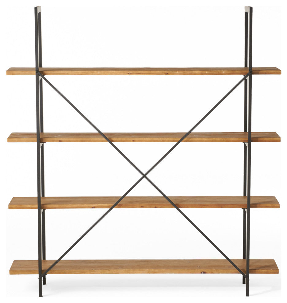 Elizabeth Industrial 4 Shelf Firwood Bookcase, Antique Natural, 17.00" Depth