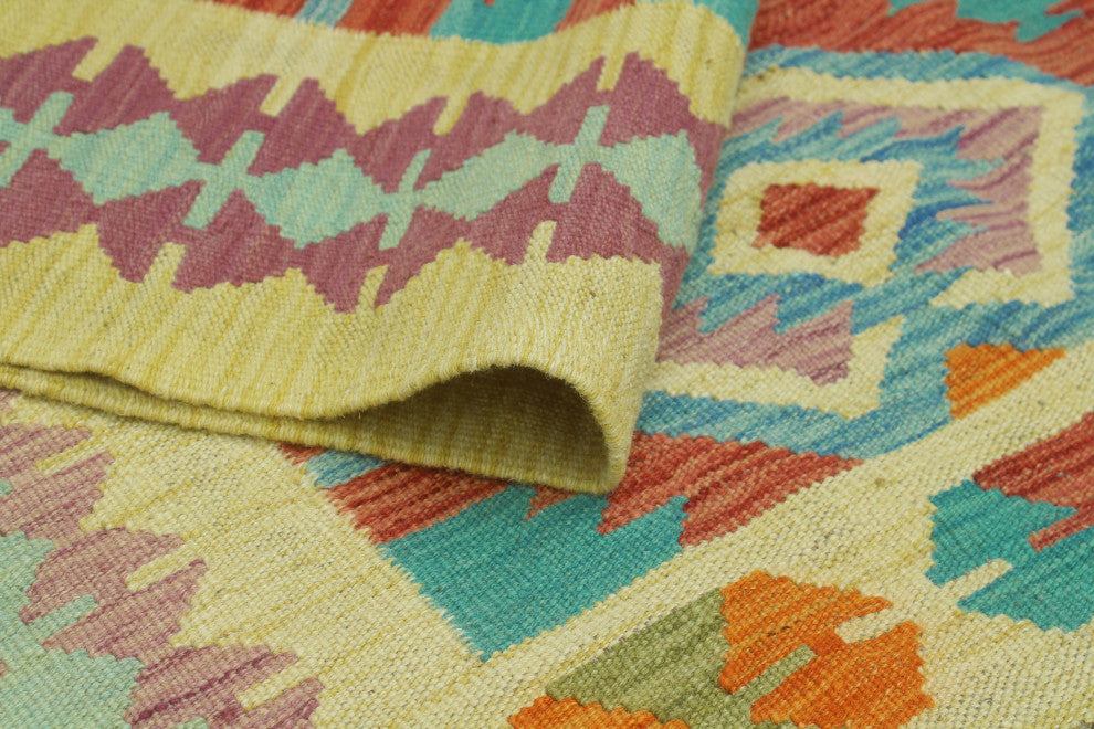 Sangat Flatweave Muiz Red/Gold Rug, 4'2 x 6'3