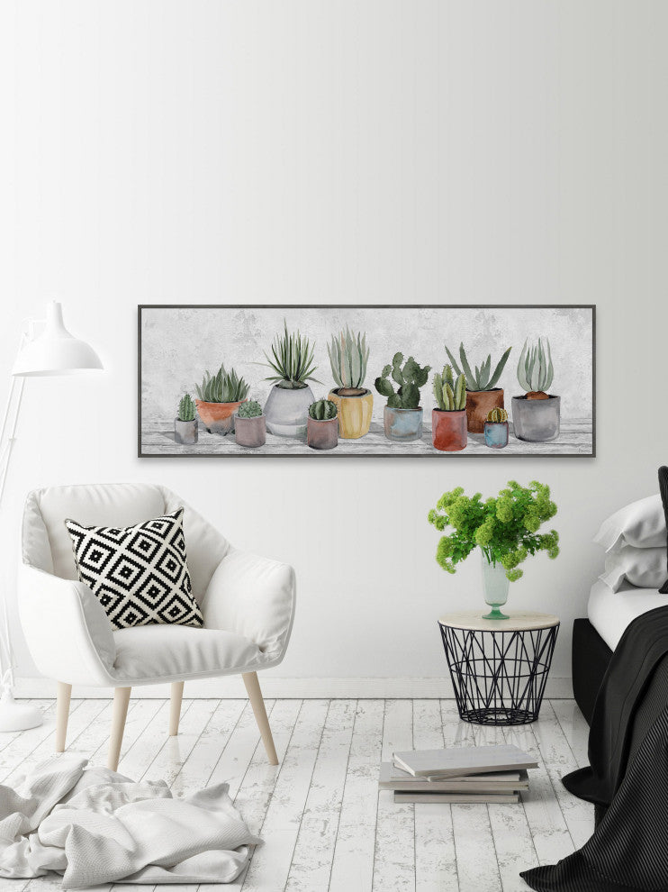"Colored Plant Pots" Floater Framed Painting Print on Canvas