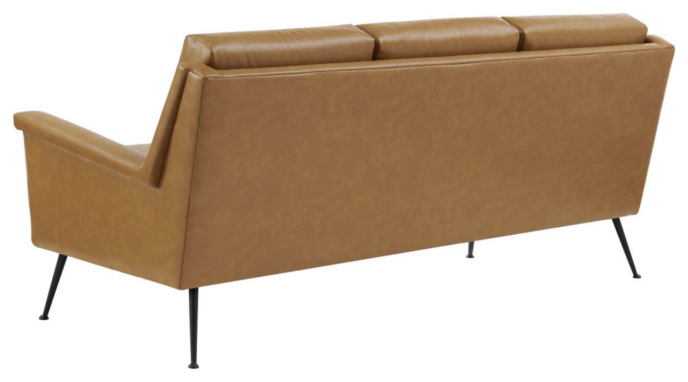 Sofa, Faux Vegan Leather, Black Tan, Modern, Living Lounge Hotel Hospitality