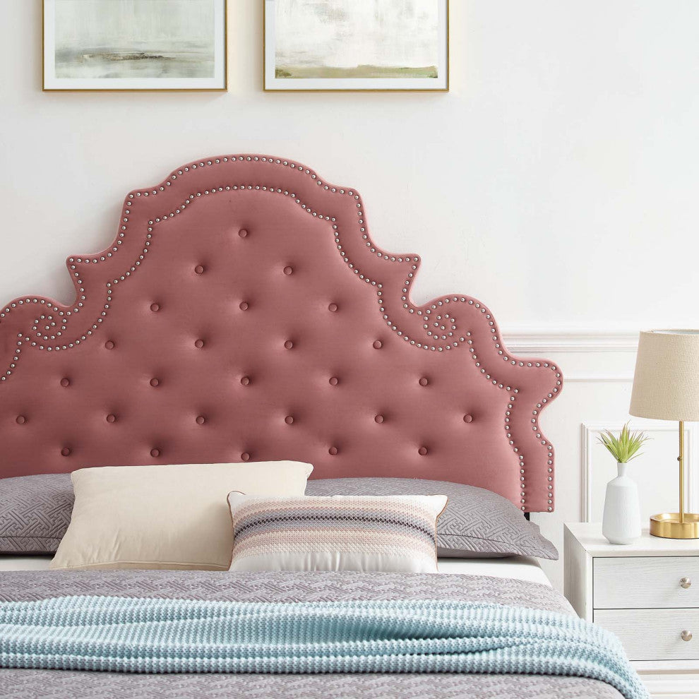 Tufted Platform Bed Frame, Queen Size, Velvet, Pink, Modern Contemporary