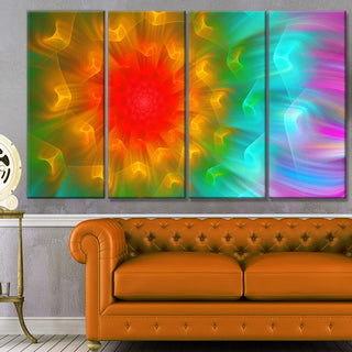 Large Red Alien Fractal Flower, Large Floral Canvas Art Print, 48"x28", 4 Panels