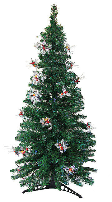 Pre-Lit Fiber Optic Artificial Christmas Tree with Silver Holly, Multi, 6'