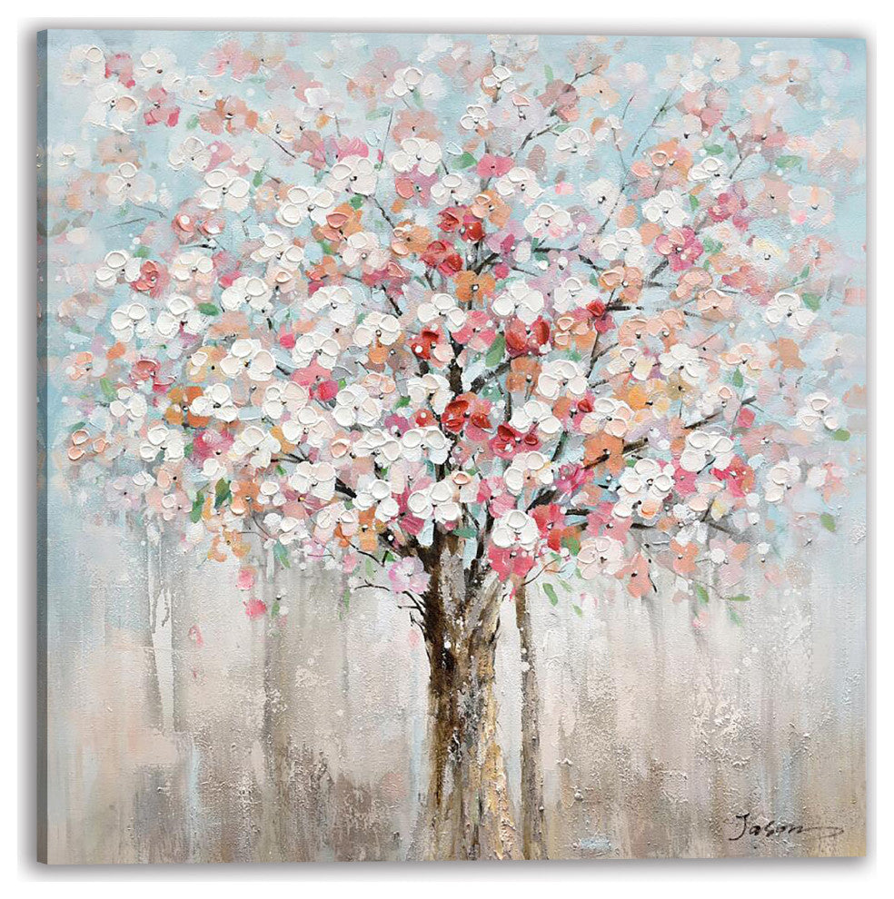 "Spring Disposition" - Abstract Textured Peach Blossom Art on Wrapped Canvas