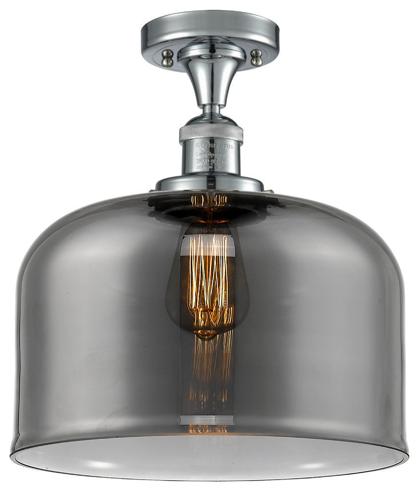 X-Large Bell 1-Light Semi-Flush Mount, Polished Chrome, Plated Smoke