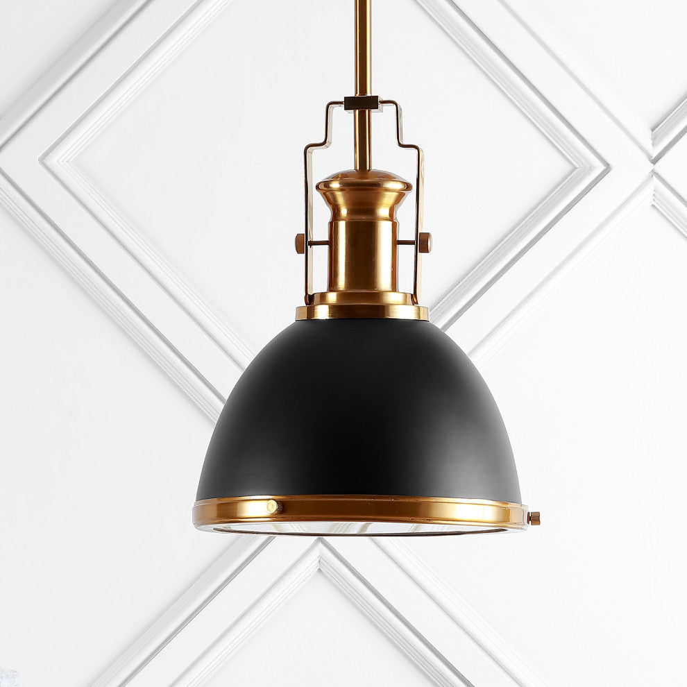 Homer Metal/Glass LED Flush Mount, Black/Brass Gold, Width: 10"