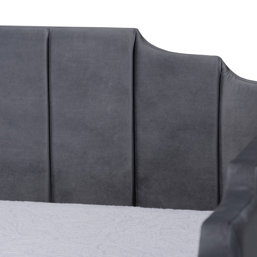 Gulliver Grey Velvet Fabric Upholstered 2-Drawer Daybed
