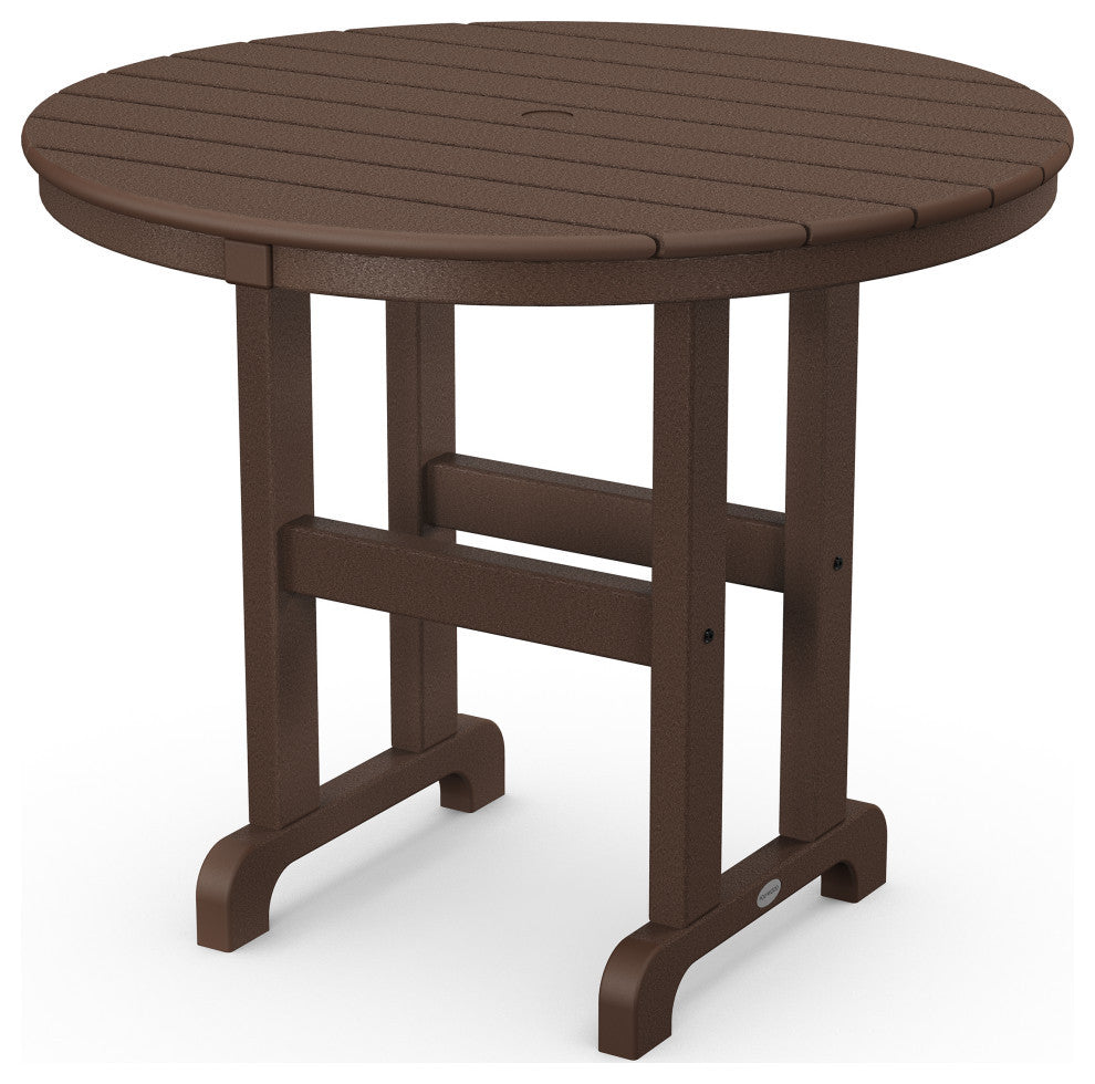 Polywood 36" Round Farmhouse Dining Table, Mahogany