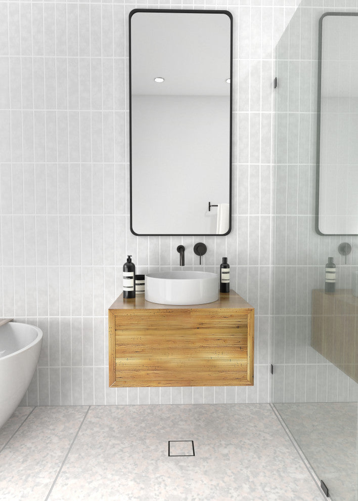 22" W X 48" H Radius Corner Stainless Steel Framed Mirror, Black