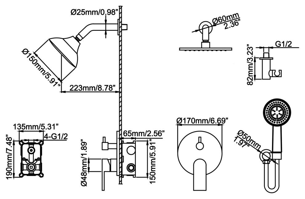 Pressure Balanced Shower Faucet with 3-Setting Handheld Shower, Brushed Nickel
