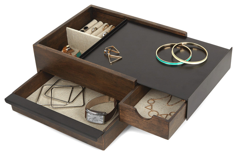 Stowit Jewelry Box, Black/Walnut