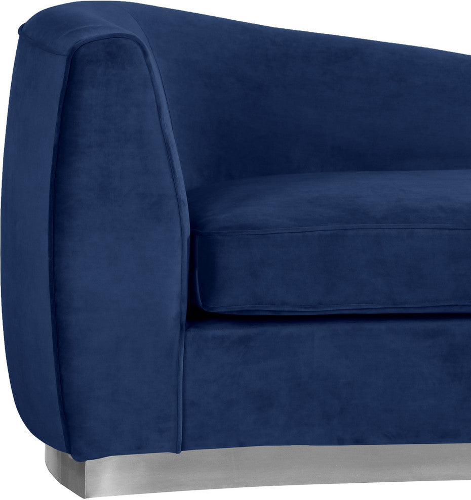 Julian Velvet Upholstered Chaise, Navy, Chrome Base