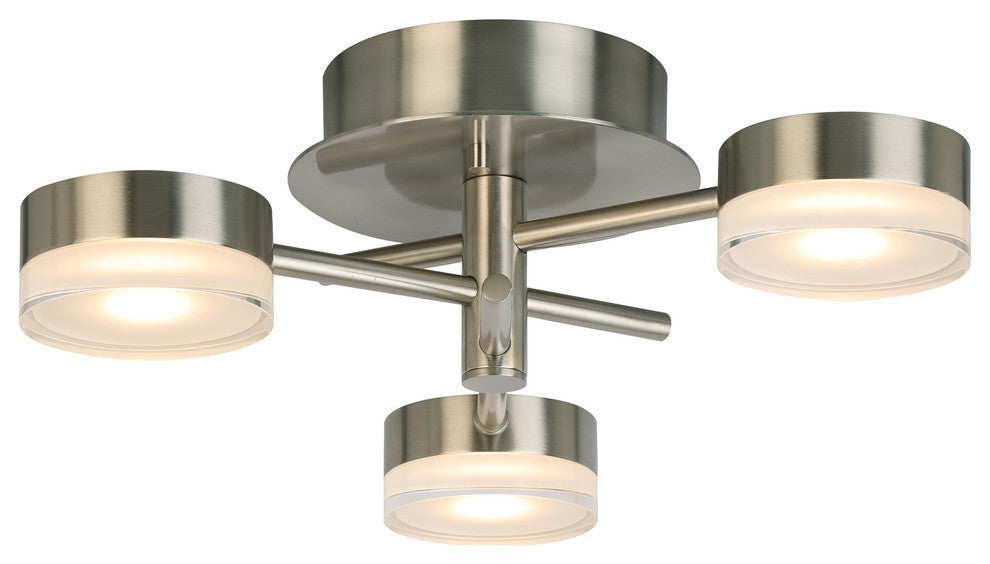 3-Light, 18W Integrated LED Ceiling Light, Brushed Nickel
