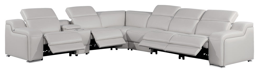 Marco-7-Piece, 4-Power Reclining Italian Leather Sectional, Light Gray