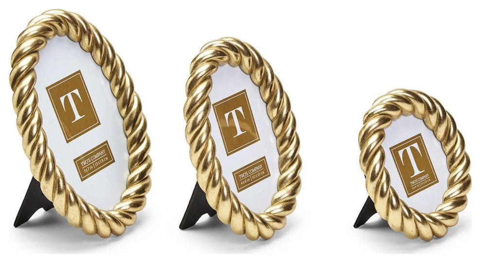 Two's Company Gilded Rope Set of 3 Gold Finish Photo Frame (3 Sizes)