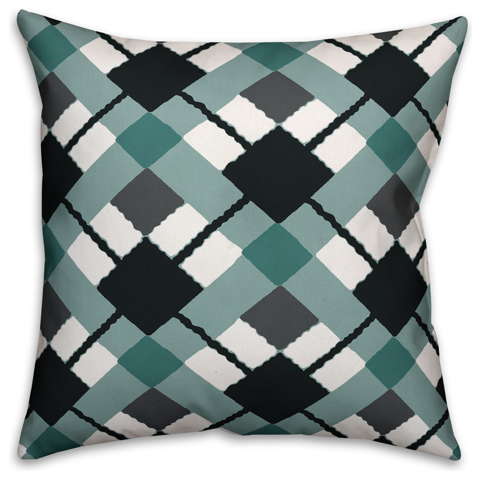 Blue Argyle Outdoor Throw Pillow, 18"x18"