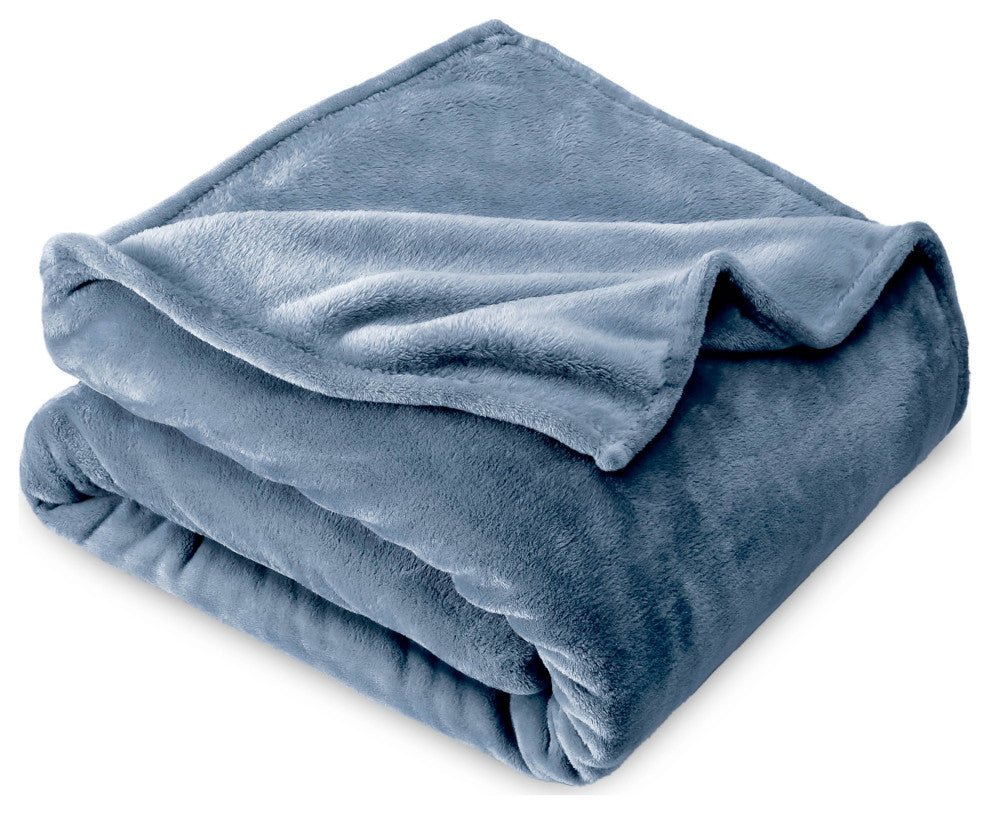Bare Home Microplush Fleece Blanket, Coronet Blue, Throw/Travel