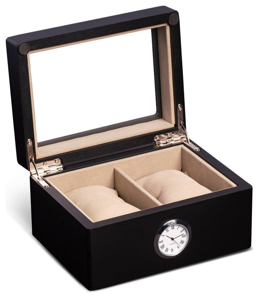 All With Time Watch Box, Double Slot, Black Wood
