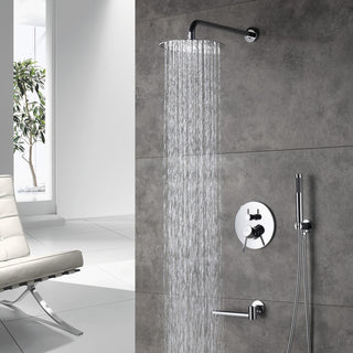 CASAINC 10" Round Wall Mounted Shower System Set Handheld Spray & Bathtub Spout, Chrome