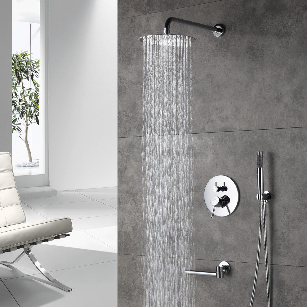 CASAINC 10" Round Wall Mounted Shower System Set Handheld Spray & Bathtub Spout, Chrome