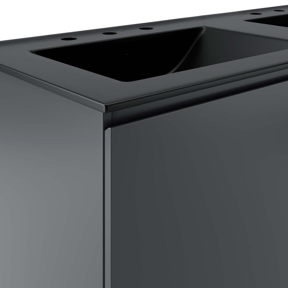 Bryn 48" Wall-Mount Double Sink Bathroom Vanity, Gray Black