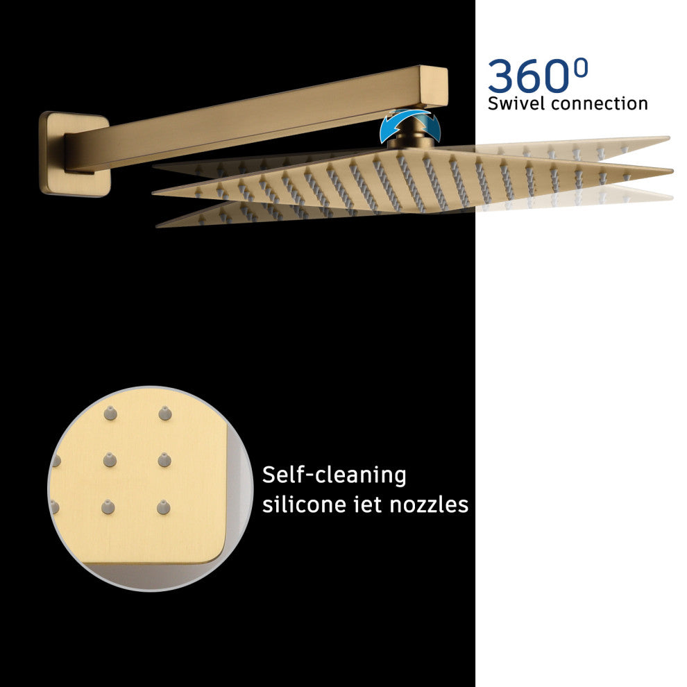 CASAINC 10" Luxury Wall Mounted Shower System Set w Sliding Handheld Rod, Brushed Gold