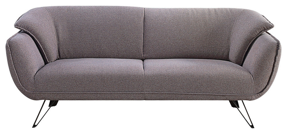 Benzara BM262225 Sofa With Slight Flared Arms and Angled Metal Legs, Gray