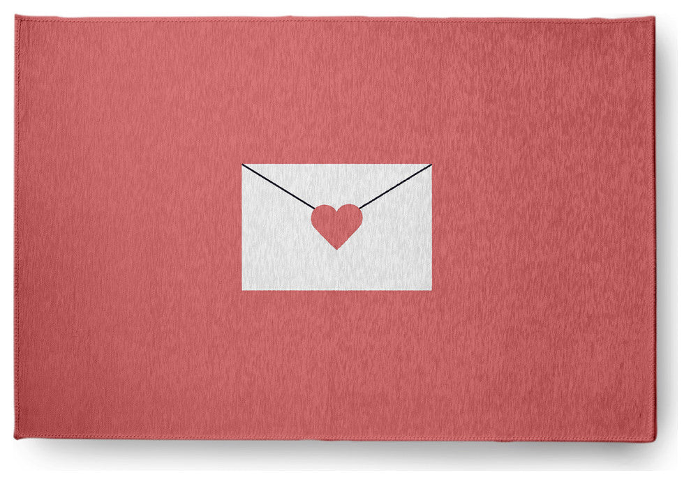 Love Letter Valentines Chenille Rug, Coral, 4'x6'