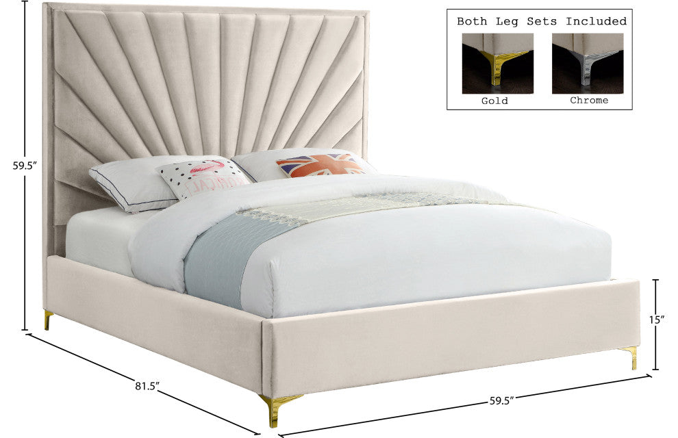 Eclipse Velvet Bed, Cream, Full