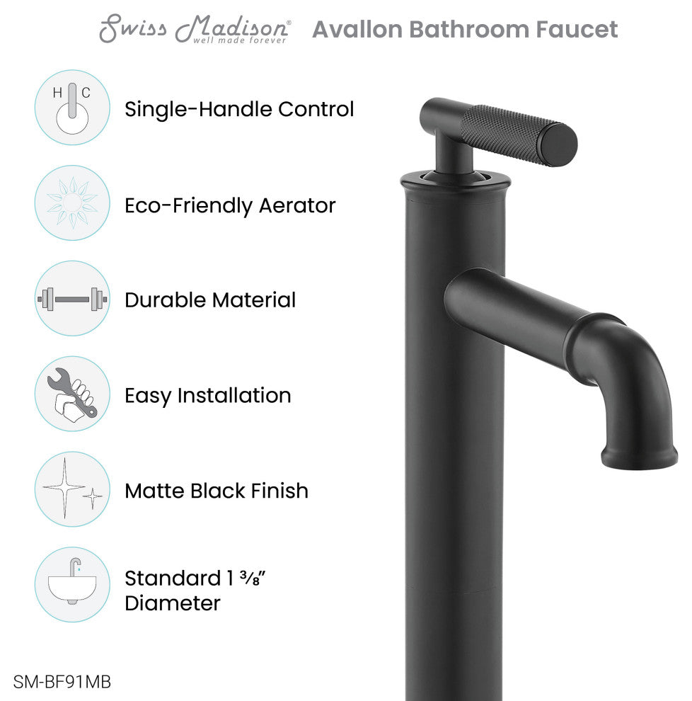 Avallon Single Hole Sleek, High Arc Bathroom Faucet, Matte Black