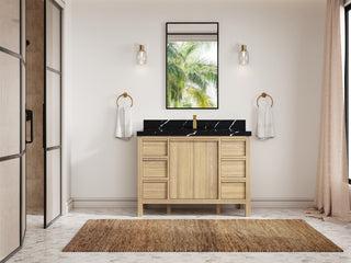 Elizabeth Oak 48" Single Sink Vanity, White 2" Calacatta Black