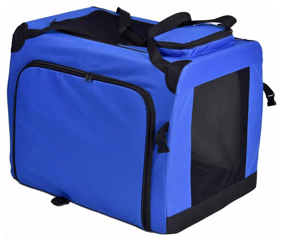 Hounda Accordion Collapsible Dual-Sided Expandable Pet Crate, Blue, Large