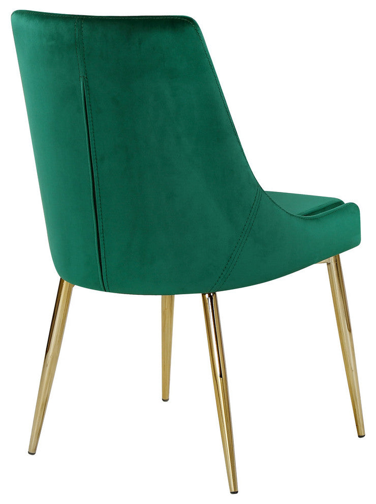 Karina Velvet Dining Chairs, Set of 2, Green, Gold Base