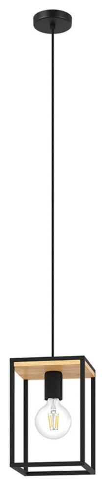 Libertad 1-Light Pendant, Structured Black and Wood Finish